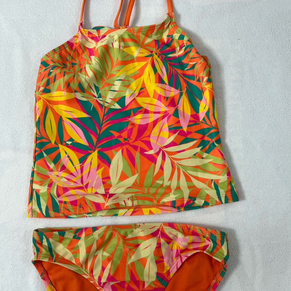 Wonder Nation Orange and Pink Bikini Set with Tropical Print